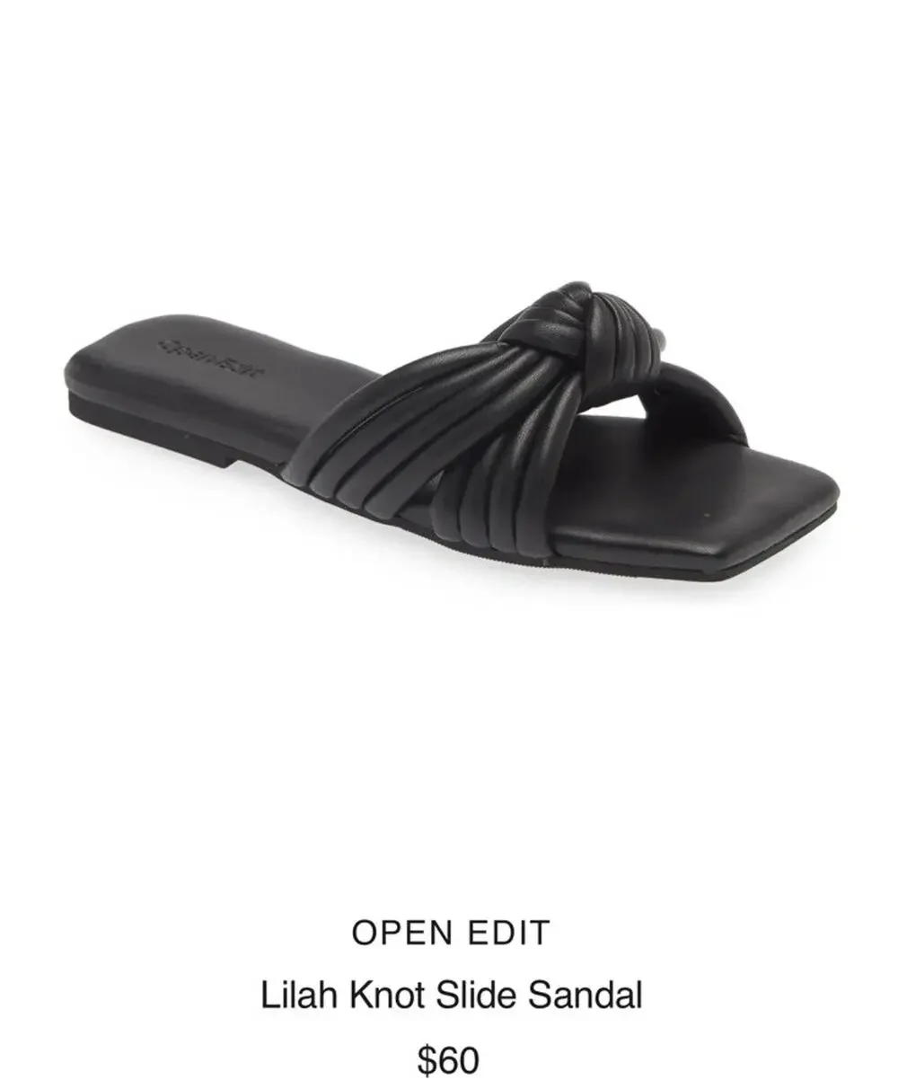 NEW Open Edit Lilah Slide Knot Sandals Square Toe Minimalist Quiet Luxury 7.5